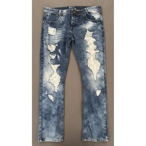 RS7 Royal Seven Skinny Jeans Men's Size 36 Distressed Blue Ripped Button Fly
